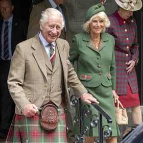 King Charles III and Queen Camilla leave Crathie Parish Church, near Balmoral, following a Sunday church service ahead of the first year anniversary of his reign. PIC: PA.
