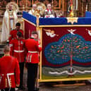 An anointing screen is erected for King Charles III during his coronation at Westminster Abbey (Picture: Yui Mok/pool/AFP via Getty Images)