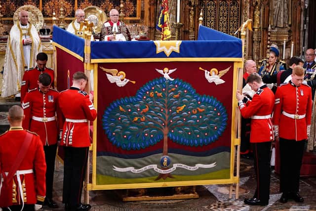 An anointing screen is erected for King Charles III during his coronation at Westminster Abbey (Picture: Yui Mok/pool/AFP via Getty Images)