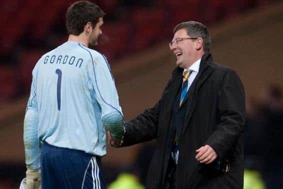 Scotland manager Craig Levein (right) congratulates Craig Gordon at full time after keeping a clean sheet against Czech Republic in 2010. Picture: SNS