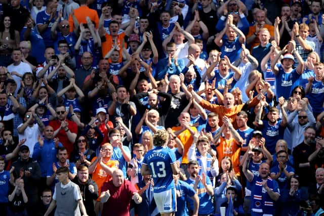 Rangers' star performer Todd Cantwell takes the acclaim of the Ibrox crowd during the 3-0 win over Celtic.