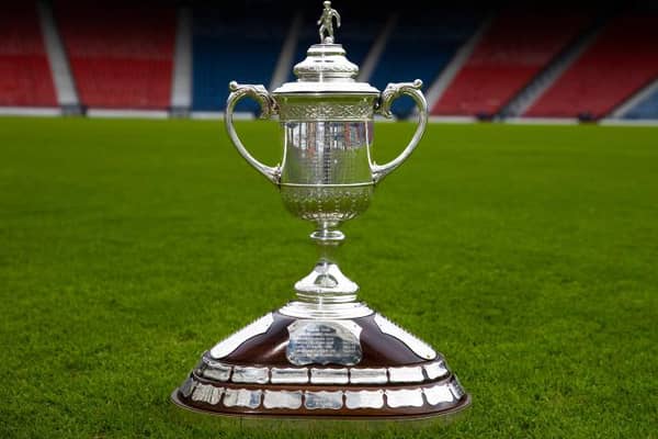 The Scottish Cup trophy is pictured at final venue, Hampden Park. (Photo by Alan Harvey / SNS Group)