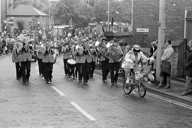 A brass band entertained the crowds druring the procession of the 1980 Mansfield Carnival