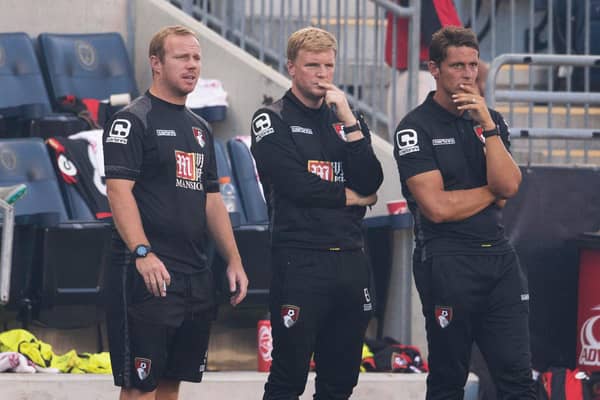 Bournemouth first team coach Simon Weatherstone, pictured alongside then manager Eddie Howe in 2015.