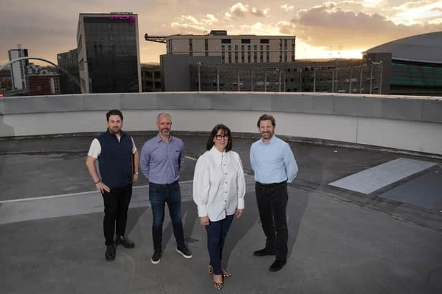 From left: Stac COO Gregor Aikman, Jordan Talent Solutions co-founders Grant and LeighAnne Jordan, and Stac CEO Paul Wilson. Picture: Stewart Attwood.