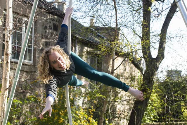 Scottish Greens Party Co-Leader Lorna Slater shows off her trapeze skills. Picture: Lisa Ferguson