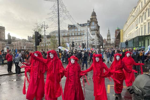 Tens of thousands of protesters make their way to Glasgow Green through the city centre. PIC: Contributed.