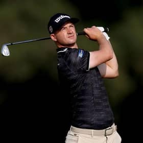 David Law plays his second shot on the 16th hole on day two of the Ras Al Khaimah Championship at Al Hamra Golf Club in the United Arab Emirates. Picture: Warren Little/Getty Images.