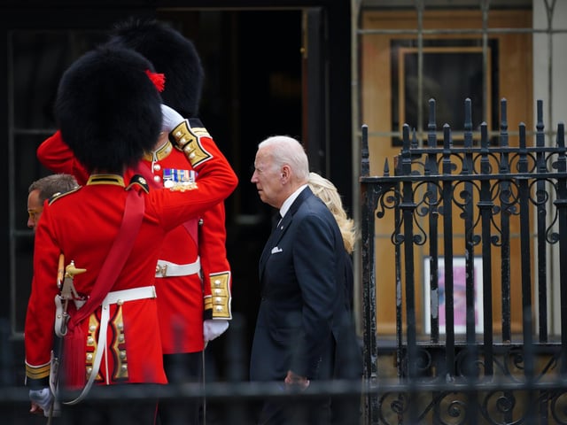 US President Joe Biden accompanied by the First Lady Jill Biden arriving at the State Funeral of Queen Elizabeth II, held at Westminster Abbey, London. Picture date: Monday September 19, 2022.
