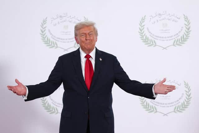 US President Donald Trump poses for a photo during a world leaders' summit on ending the Gaza war in Sharm El-Sheikh, Egypt, this week (Picture: Suzanne Plunkett/Pool/Getty Images)