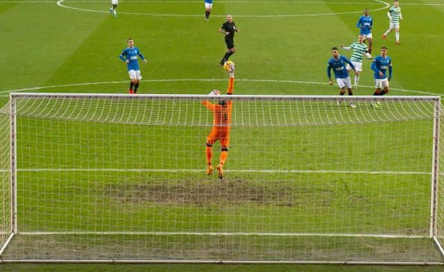 A shot from Leigh Griffiths is saved by Allan McGregor as he keeps yet another clean sheet in Rangers' 1-0 win over Celtic at Ibrox. (Photo by Alan Harvey / SNS Group)