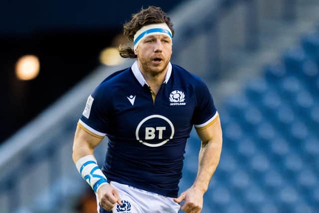 Hamish Watson in action for Scotland in the narrow defeat against Wales.