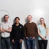 From left: Donald Mackintosh, CEO Roy Hotrabhvanon, CTO Hayden Ball, and Beth Gray of Player Data. Picture: Gordon Burniston.