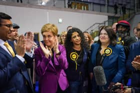 Nicola Sturgeon celebrates with councillors and supporters at the local election count in Glasgow (Picture: Peter Summers/Getty Images)