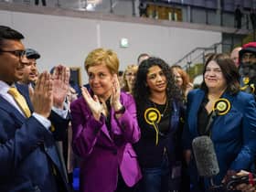 Nicola Sturgeon celebrates with councillors and supporters at the local election count in Glasgow (Picture: Peter Summers/Getty Images)