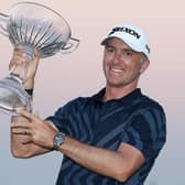 Martin Laird celebrates with the trophy after winning the Shriners Hospitals For Children Open at TPC Summerlin in Las Vegas. Picture: Matthew Stockman/Getty Images