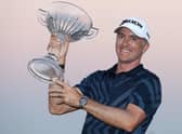 Martin Laird celebrates with the trophy after winning the Shriners Hospitals For Children Open at TPC Summerlin in Las Vegas. Picture: Matthew Stockman/Getty Images