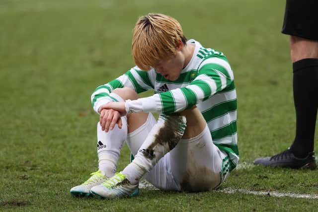 Celtic's Kyogo Furuhashi suffers a recurrence of the hamstring problem that will now keep him out "for week", according to his manager Ange Postecoglou who has "assured the issues won't have ended his debut campaign in Scotland. (Photo by Craig Williamson / SNS Group)