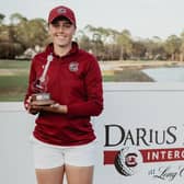 South Carolina's Hannah Darling shows off her trophy after sharing top spot in the Darius Rucker Intercollegiate. Picture: University of South Carolina.