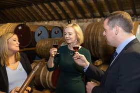 Conservative leadership hopeful Liz Truss and Scottish Tory leader Douglas Ross visit the BenRiach distillery. Picture by Paul Campbell/Getty Images