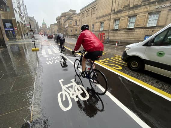 The Spaces For People project in Edinburgh introduced floating bus stops.