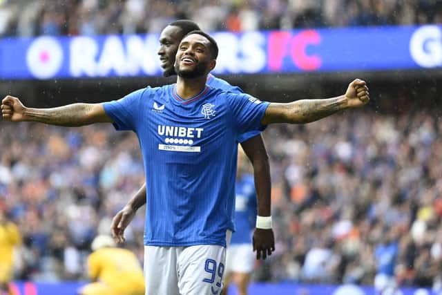 GLASGOW, SCOTLAND - AUGUST 12: Danilo celebrates scoring to make it 2-0 Rangers during a cinch Premiership match between Rangers and Livingston at Ibrox Stadium, on August 12, 2023, in Glasgow, Scotland. (Photo by Rob Casey / SNS Group)