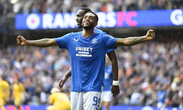 GLASGOW, SCOTLAND - AUGUST 12: Danilo celebrates scoring to make it 2-0 Rangers during a cinch Premiership match between Rangers and Livingston at Ibrox Stadium, on August 12, 2023, in Glasgow, Scotland. (Photo by Rob Casey / SNS Group)