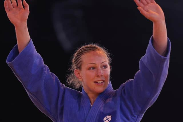 Sally Conway celebrates winning bronze for Scotland at the 2014 Commonwealth Games in Glasgow. Picture: Francois Nel/Getty Images