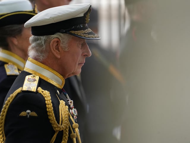 King Charles III departs Westminster Abbey after the State Funeral of Queen Elizabeth II at Westminster Abbey, London. Picture date: Monday September 19, 2022.