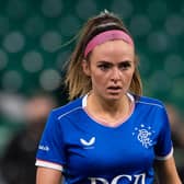 GLASGOW, SCOTLAND - APRIL 21: Kirsten Reilly in action for Rangers during a SWPL match  between Celtic and Rangers at Celtic Park, on April 21, 2021, in Glasgow, Scotland. (Photo by Craig Foy / SNS Group)
