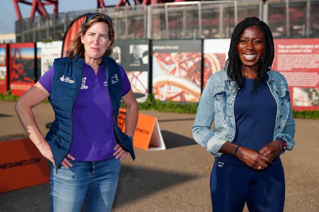 Dame Katherine Grainger and Christine Ohuruogu at the launch of From Home 2 the Games at Queen Elizabeth Olympic Park in London.