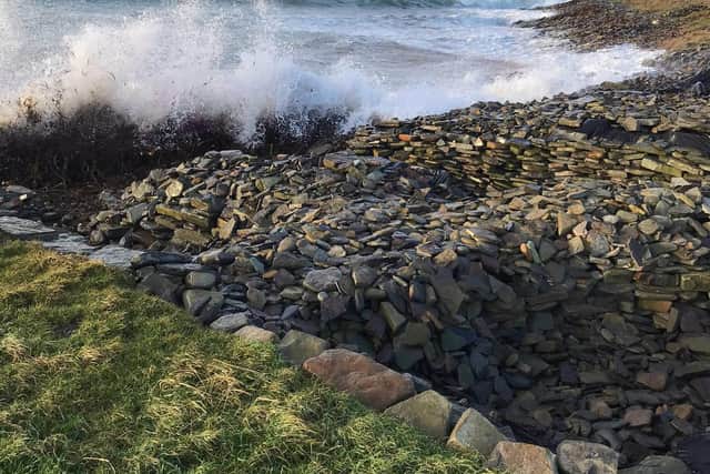 The rich 5,500-year-old  site at Swandro on the Orkney Island of Rousay  holds remains from the Neolithic, Iron Age, Pictish and Viking periods but is under constant attack from storm surges, rising tides and now lockdown which is preventing archaeologists returning to the site to retrieve valuable material. PIC: Contributed.