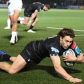 Josh McKay scores a try during a match last season for Glasgow Warriors.