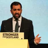 Scottish First Minister and SNP leader Humza Yousaf making his keynote speech during the SNP annual conference at the Event Complex Aberdeen (TECA) in Aberdeen.