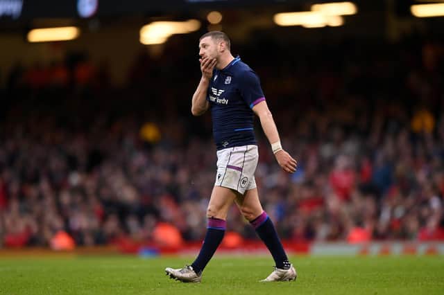 Finn Russell was shown the yellow card for a deliberate knock against Wales. (Photo by Stu Forster/Getty Images)