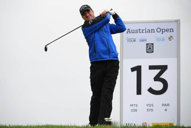 Marc Warren hits his tee shot on the 13th hole during the third round of the Austrian Open at Diamond Country Club, near Vienna. Picture: Stuart Franklin/Getty Images