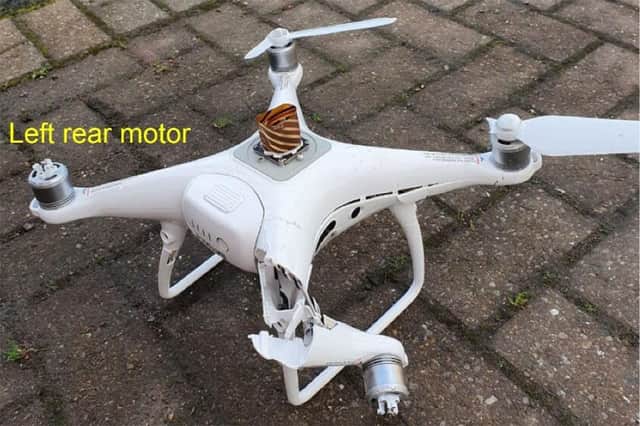 The DJI Phantom 4 RTK unmanned aircraft system rapidly descended and struck the ground near the house in Newtongrange. Pic: AAIB