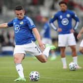 John McGinn of Scotland shoots as he warms up prior to the international friendly match between Luxembourg and Scotland at Stade Josy Barthel on June 06, 2021 in Luxembourg, Luxembourg. (Photo by Christian Kaspar-Bartke/Getty Images)
