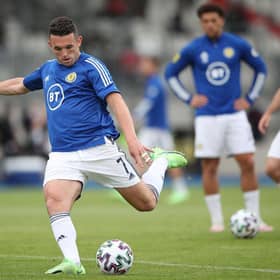 John McGinn of Scotland shoots as he warms up prior to the international friendly match between Luxembourg and Scotland at Stade Josy Barthel on June 06, 2021 in Luxembourg, Luxembourg. (Photo by Christian Kaspar-Bartke/Getty Images)
