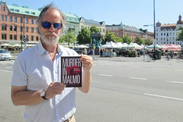 Author Torquil MacLeod at the market in Möllevången in 2013 for the release of the second book in the Anita Sundstrom series, Murder in Malmo