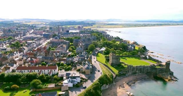 Aerial view of St. Andrews in Fife