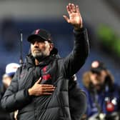 Liverpool manager Jurgen Klopp salutes the fans after defeating Rangers 7-1 at Ibrox.