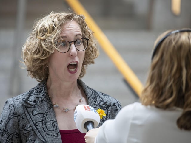 Scottish Greens co-leader Loran Slater speaks to the media in the Scottish Parliament after Humza Yousaf announced his resignation as First Minister. Picture: Katielee Arrowsmith/SWNS