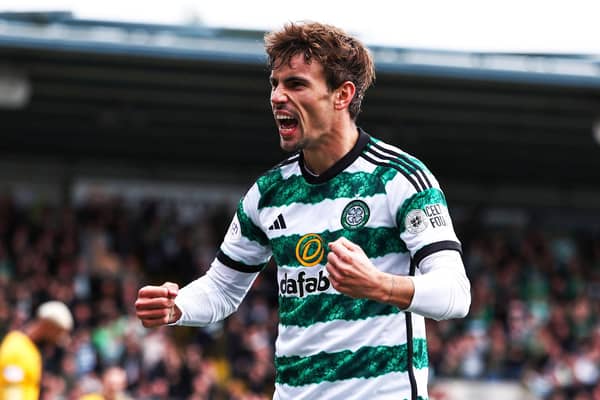 Celtic manager Brendan Rodgers is making it a mission to improve  Matt O'Riley efficiency in the final third after the midfielder's goal in the 3-0 win over Livingston marked his fourth in eight outings this season. (Photo by Ross MacDonald / SNS Group)