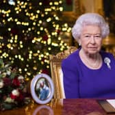 Queen Elizabeth II records her annual Christmas broadcast in Windsor Castle, Berkshire.