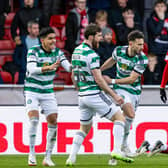 Celtic's Nicolas Kuhn celebrates scoring the equaliser against Aberdeen. (Photo by Craig Foy / SNS Group)