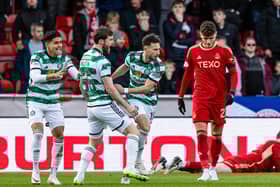 Celtic's Nicolas Kuhn celebrates scoring the equaliser against Aberdeen. (Photo by Craig Foy / SNS Group)
