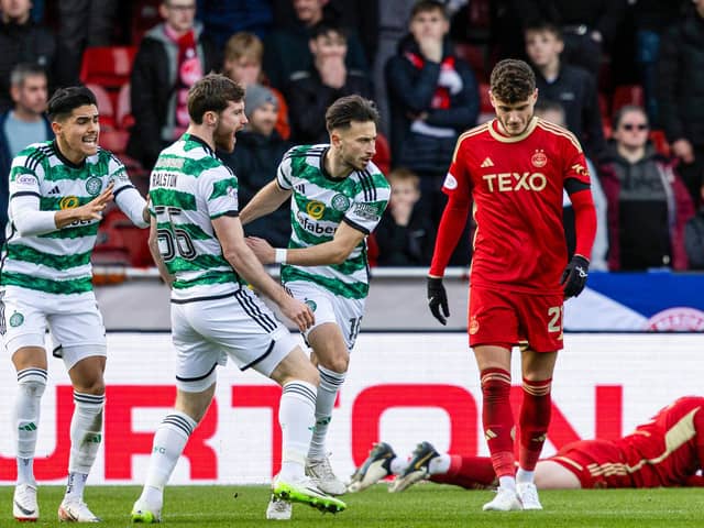 Celtic's Nicolas Kuhn celebrates scoring the equaliser against Aberdeen. (Photo by Craig Foy / SNS Group)