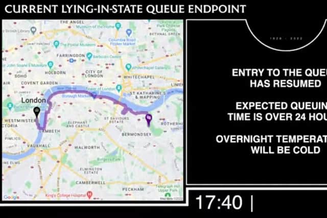 Her Majesty The Queen's Lying-in-State Queue Tracker at 5.40pm on Friday