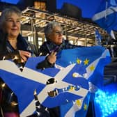 People attend a rally outside the Scottish Parliament in Edinburgh following the decision by judges at the UK Supreme Court in London that the Scottish Parliament does not have the power to hold a second independence referendum. Picture date: Wednesday November 23, 2022.